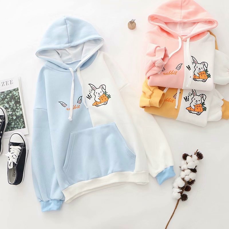 ÁO HOODIE NỮ ️❤️FREESHIP❤️ áo khoác hoodie (THỎ CẦM CAROT) VẢI NỈ NHIỀU MÀU IN  AO HOODIE FREE SIZE DƯỚI 60KG SnowGem