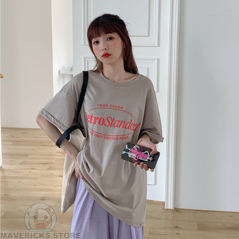 Áo Thun Nữ Ngắn Tay In Chữ Phong Cách Hàn Quốc Năng Động