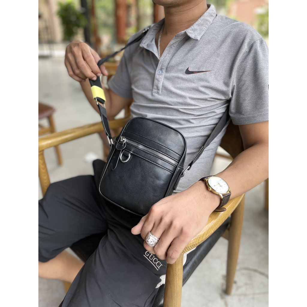 [HÀNG NEW] Túi đeo chéo nam Đen Trơn thời trang fullbox