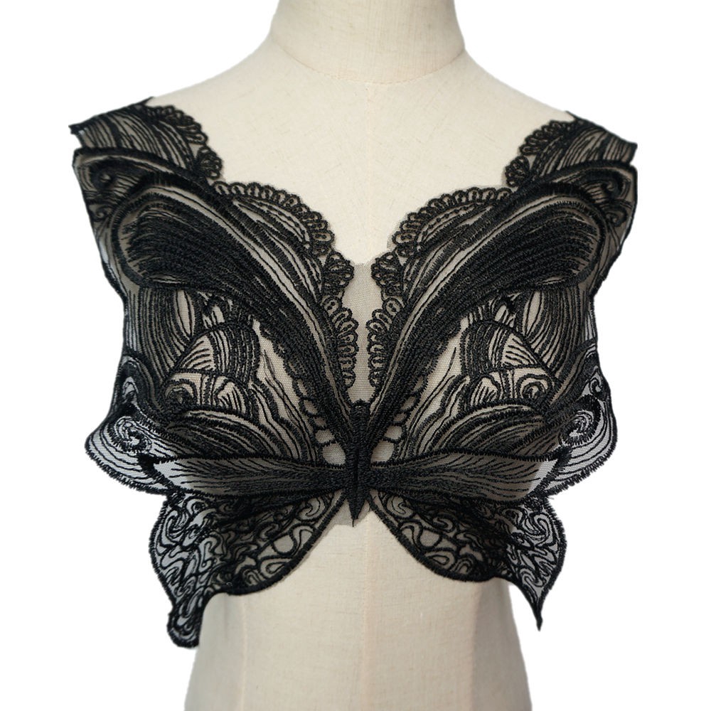 Miếng Vải Ren Thêu Hình Bướm Trang Trí Cổ Áo Cô Dâu diy