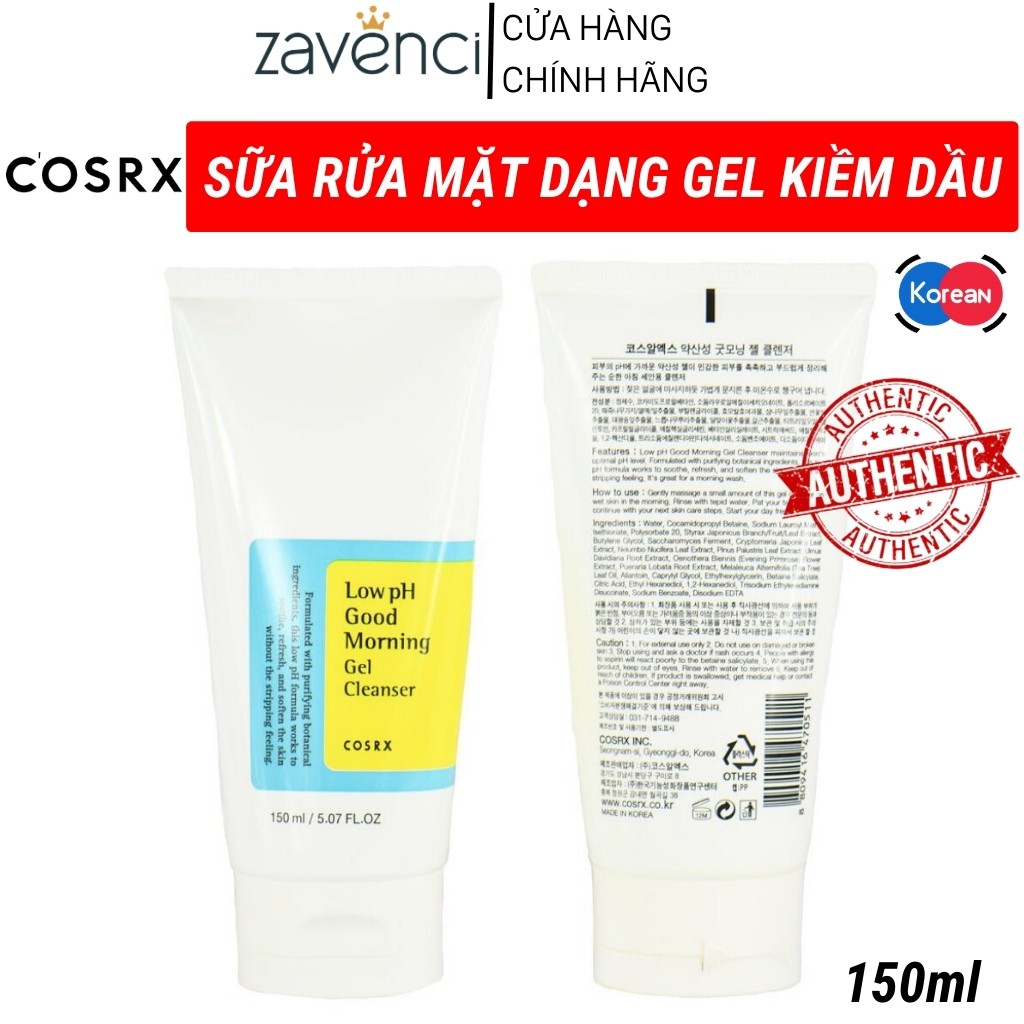 Sữa rửa mặt Cosrx Low pH Good Morning Gel Cleanser cho da dầu mụn 150ml - ZAVENCI Official