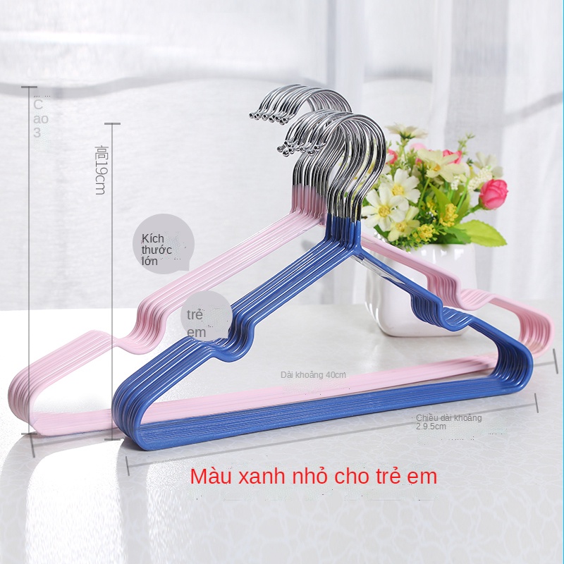 Set 10 Móc treo quần áo inox dày cao cấp bọc nhựa chống bay và hằn quần áo ( có cỡ trẻ em và người lớn)