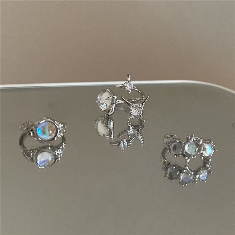 Nhẫn Hở Đính Đá Opal Kim Cương Ngôi Sao Ngọt Ngào Và Mát Mẻ Dạng Hở Dễ Điều Chỉnh
