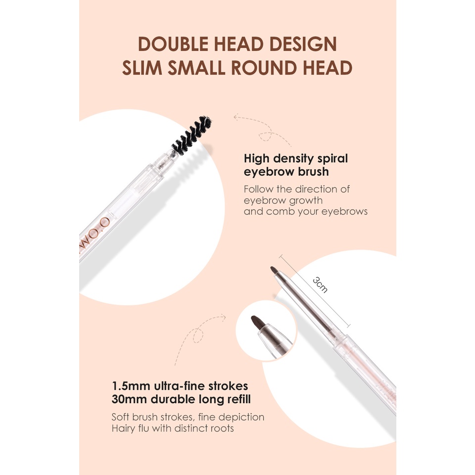 Bút Chì Kẻ Lông Mày O.TWO.O 2 Trong 1 Siêu Mịn 1.5mm Chống Nước Lâu Trôi