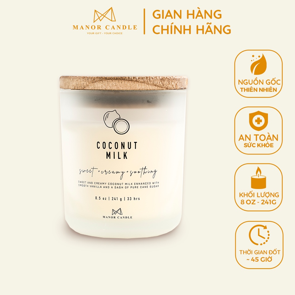 Nến thơm Manor Candle Hương Coconut Milk Size 8.8 oz 241g