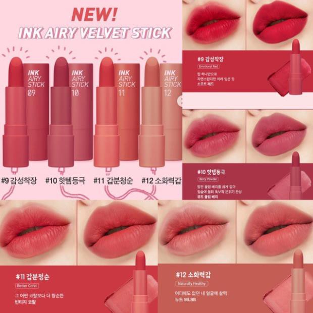 Son lỳ Peripera Ink Airy Stick Màu 09,10,11,12 thỏi son lên màu mịn lì và mềm môi - HanZy Store