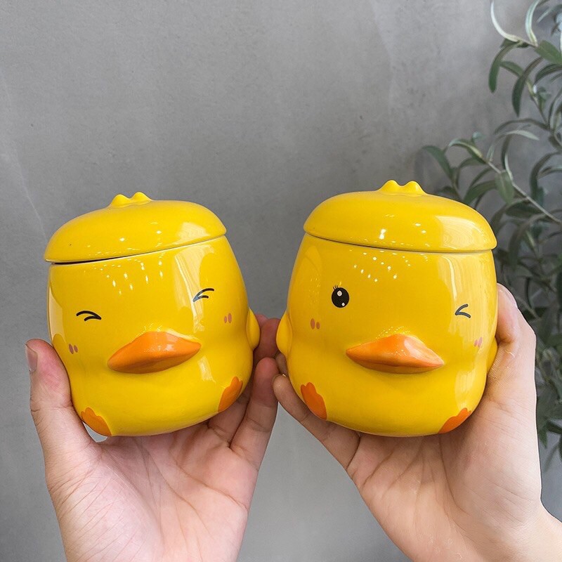 Cốc sứ vịt vàng, cốc uống nước , cà phê có nắp ngộ nghĩnh