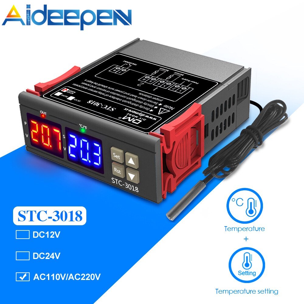 AIDEEPEN Cảm biến nhiệt độ kỹ thuật số STC-3018 AC 110-220V cao cấp