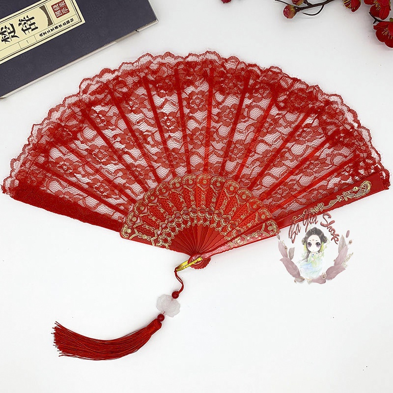 Quạt lông ren đạo cụ chụp hình