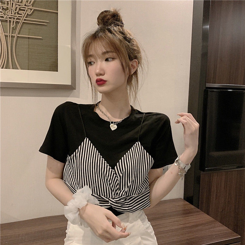 Áo Thun Ngắn Tay Giả Hai Lớp Phong Cách Hàn Quốc Thời Trang Cho Nữ Áo phông Nữ NZ-TX-18