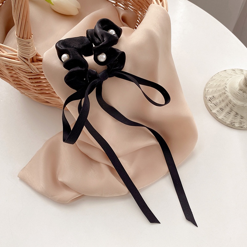 Dây buộc tóc co giãn thắt nơ đính ngọc trai phong cách Hàn Quốc cho nữ