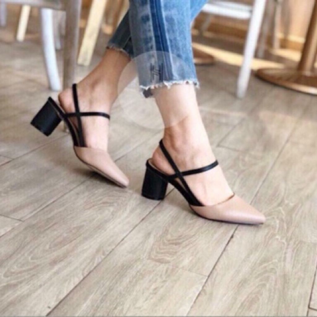 FreeShip - Hàng Loại 1 - Giày Sandal Bít Mũi Nữ Có Quai Hậu Gót Tròn Cao 5 cm  - Giày Cao Gót Bít Mũi Hở Gót Có Quai Hậu