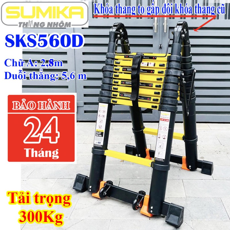 Thang Chữ A, Thang nhôm rút đôi  SUMIKA 1.9M-5.6M SƠN TĨNH ĐIỆN-TẢI TRỌNG 300KG-BH 24 THÁNG - LUÔN CÓ PHU KIỆN THAY THẾ
