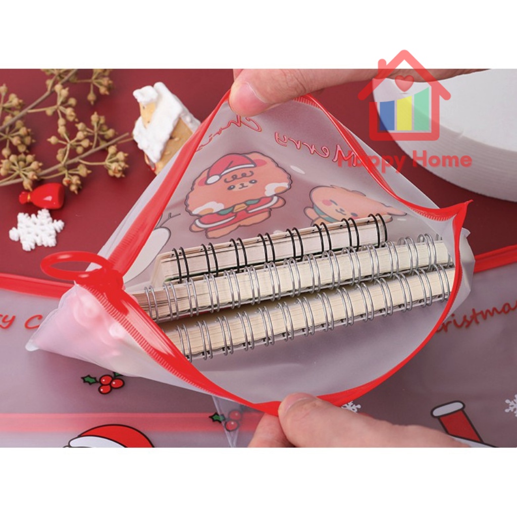 Túi zip họa tiết noel, cây giáng sinh trong suốt đựng bút, tẩy, đồ dùng học tập đa năng Happy Home