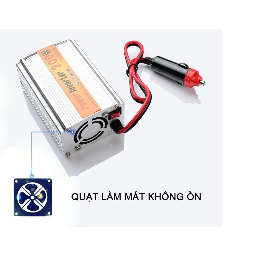 Bộ Chuyển Đổi Nguồn Điện: DC 12V Sang AC 110V/220V 200W Cho Xe Ô Tô - (Cao Cấp)