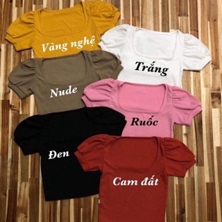 Áo croptop thun gân tay phồng
