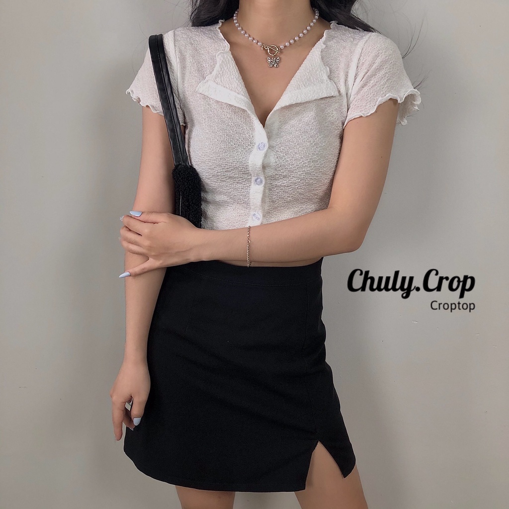 Áo sơ mi croptop nhẹ nhàng sexy Chất mỏng mát hợp mùa hè, vải xịn mịn