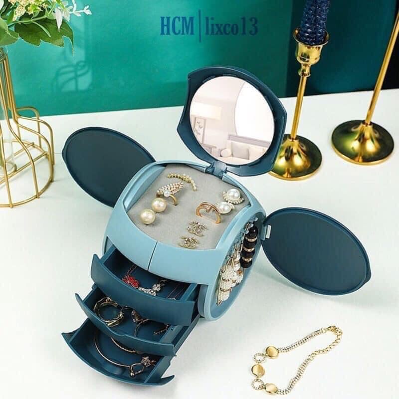 HỘP ĐỰNG TRANG SỨC HÌNH PHI THUYỀN NHIỀU NGĂN CÓ GƯƠNG TIỆN LỢI