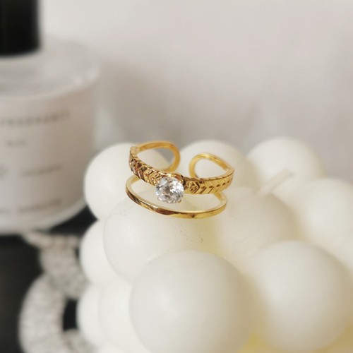 Nhẫn Nữ 2 Lớp Đính Đá Nhân Tạo Titan Ko Đen TT 3569