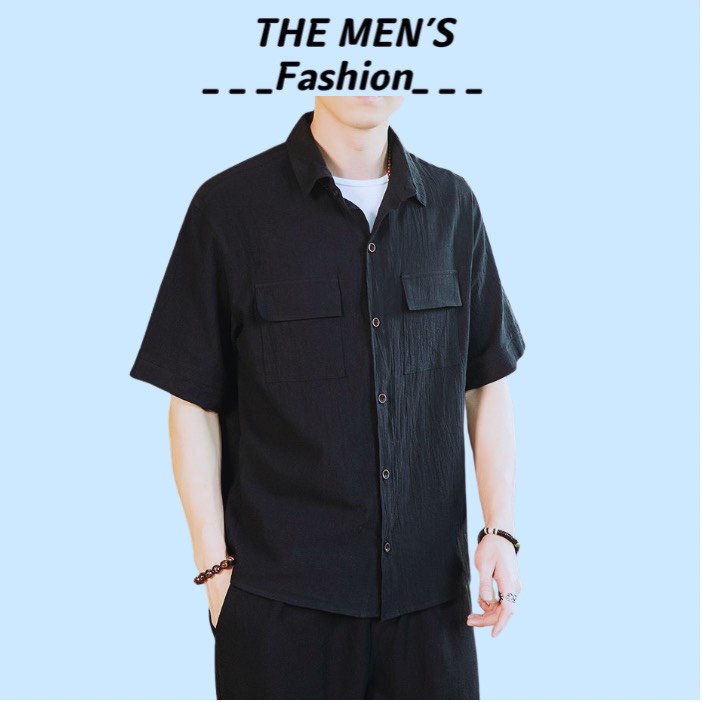 Áo sơ mi nam đũi cộc tay - cổ bẻ túi hộp lịch sự - THE MEN SM33