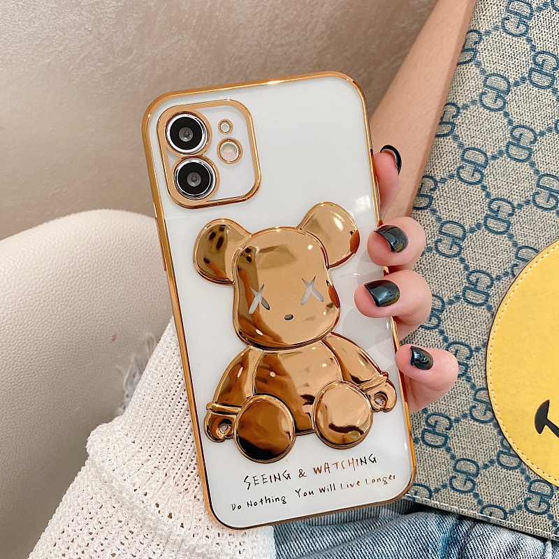 Ốp lưng iphone gấu KAWS bóng nổi 3D viền si chống bẩn cạnh vuông 7plus/8plus/x/xr/xs/11/12/13 pro/max/plus/promax