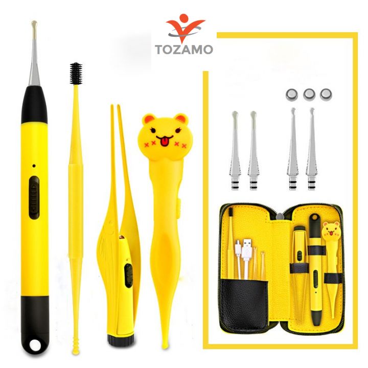 Set 4 Dụng Cụ Lấy Ráy Tai,Bộ Dụng Cụ Lấy Ráy Tai Cho Bé Có Đèn Led - Sử Dụng Đầu Lấy Ráy Silicon Và Cổng Sạc USB
