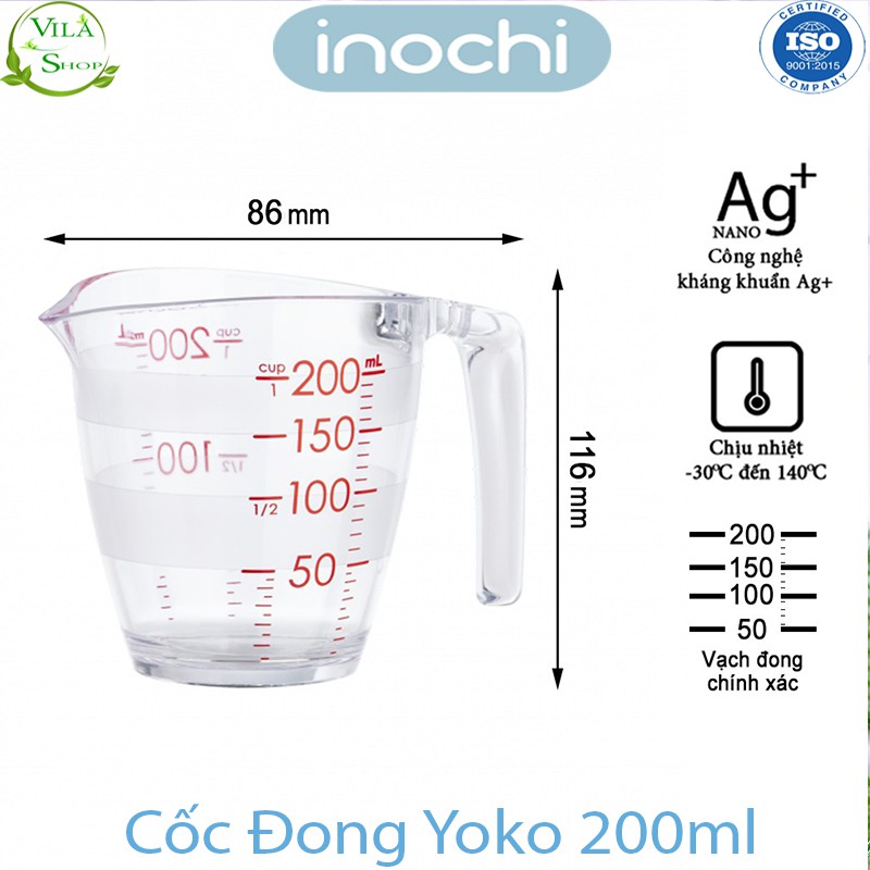 Cốc Đong Định Lượng Yoko Inochi, Cốc Đong Chia Vạch 500 Và 200 ml Nhựa Nguyên Sinh Chịu Lực Chịu Nhiệt Kháng Khuẩn