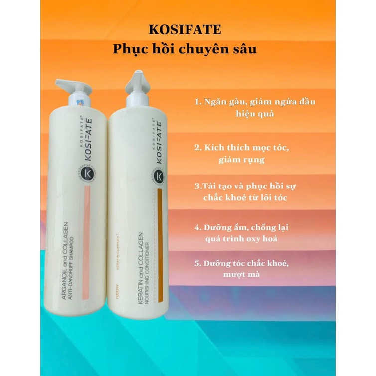 Cặp Gội xả dưỡng sinh KOSIFATE PHỤC HỒI ĐA TẦNG TÓC HƯ TỔN , sạch gàu bổ sung dưỡng chất cho tóc