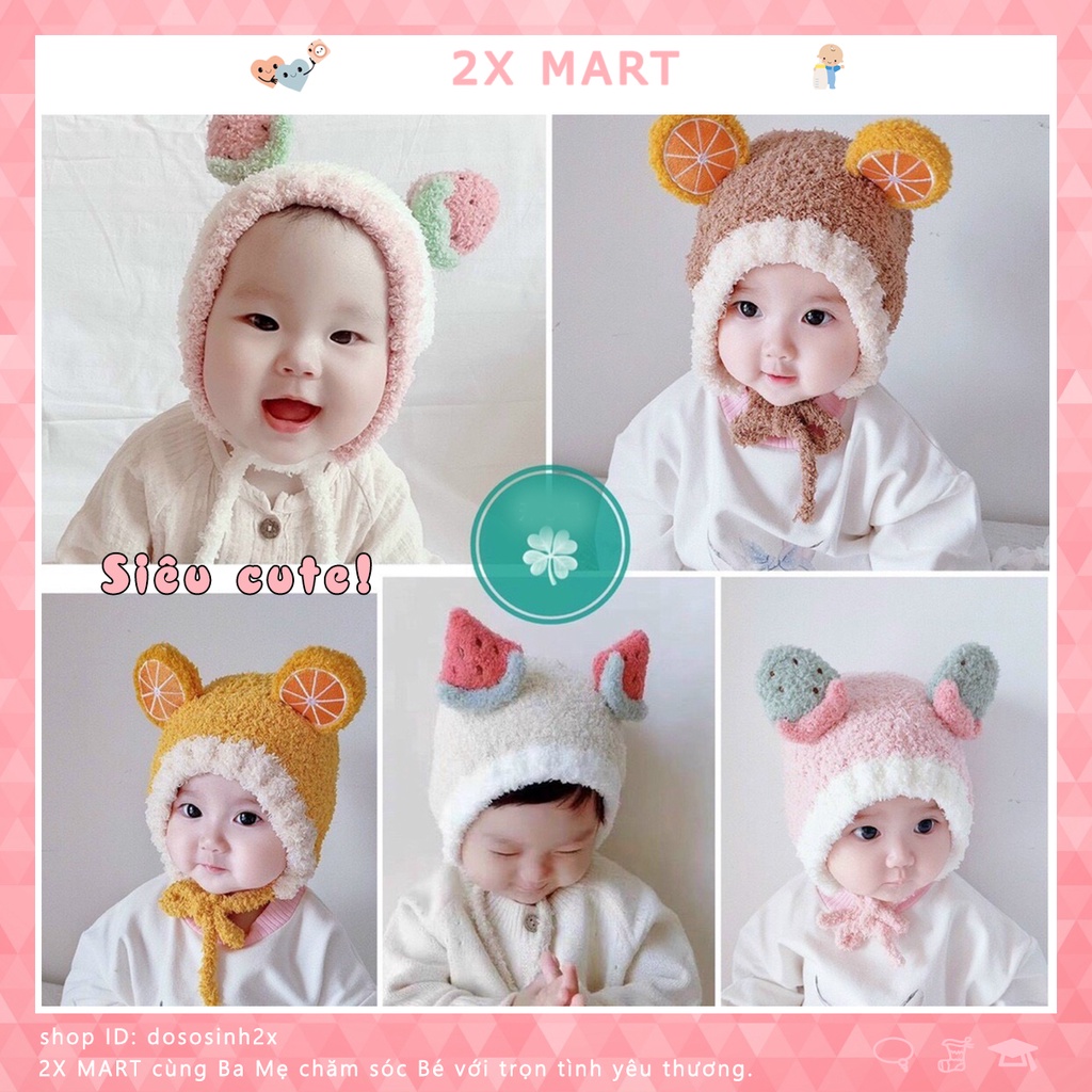 Mũ len cho bé trai gái lông cừu hình hoa quả nón trẻ em 6 tháng tuổi buộc dây 2X MART
