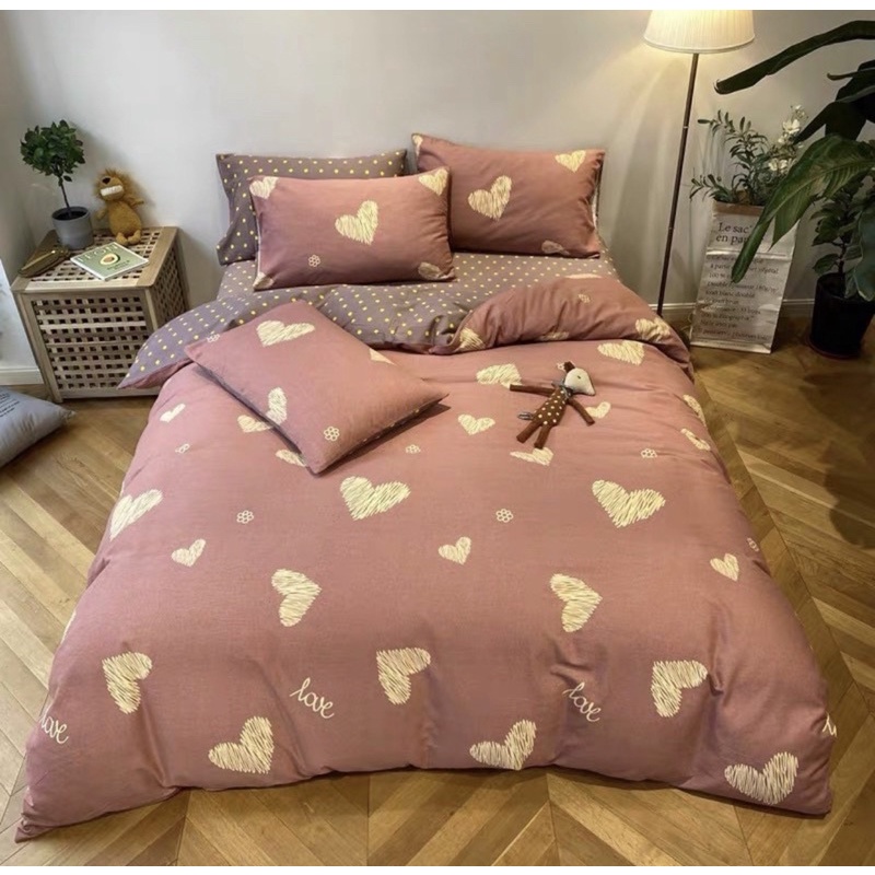 [FREESHIP] bộ chăn ga gối 5 món cotton 3D hàn quốc tặng kèm vỏ gối ôm⚡️