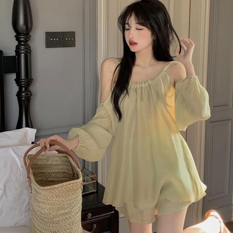 Áo IELGY cổ tròn tay dài hở vai phong cách Pháp thời trang cho nữ