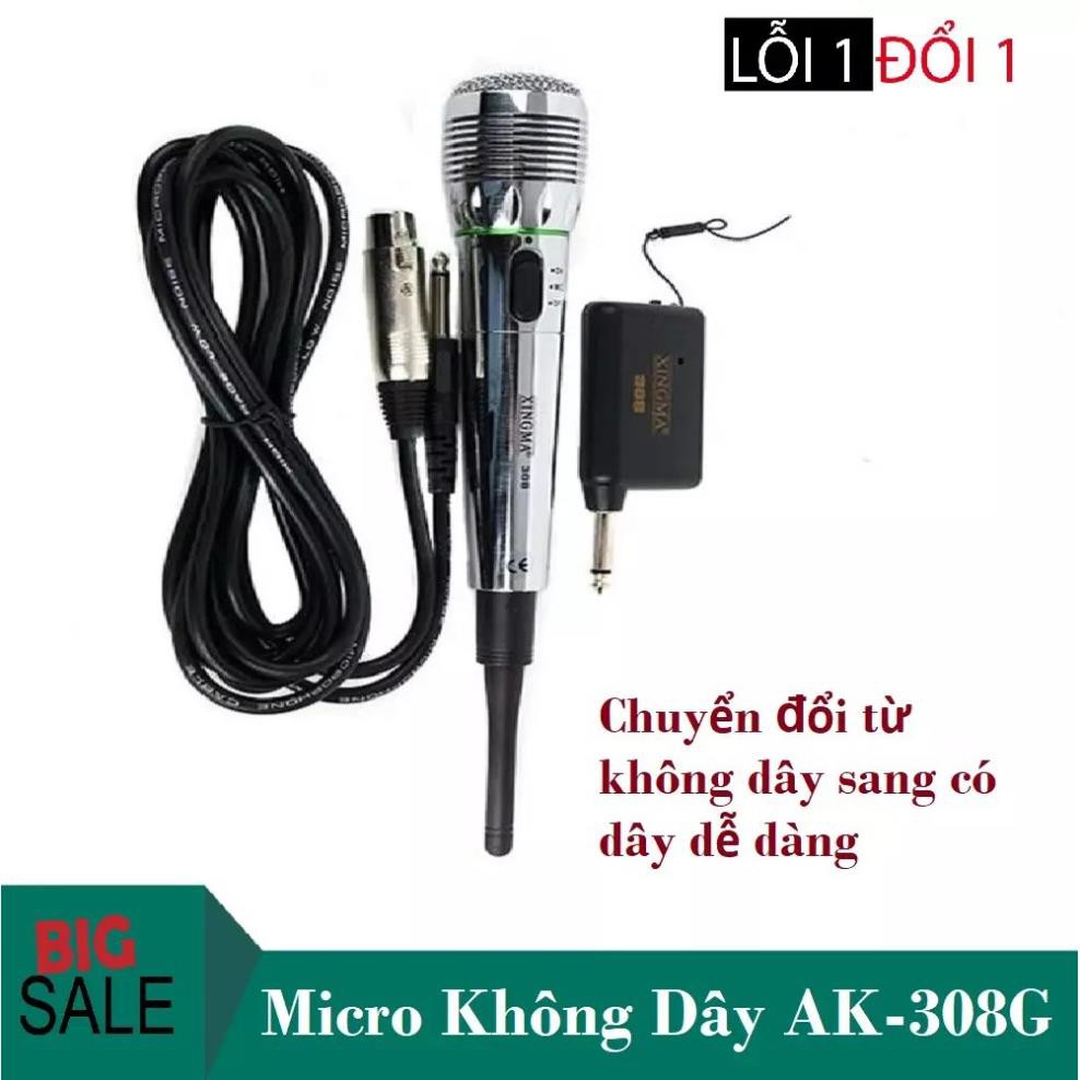 Mic không dây, Micro Không Dây Kết Hợp Có Dây AK 308 Công Nghệ 2 Màng Lọc Âm Tốt, Hát Hay - BẢO HÀNH UY TÍN