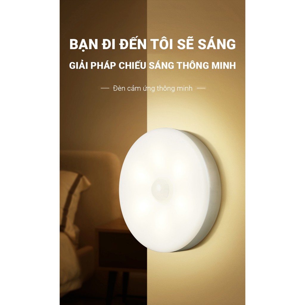 [Tặng sạc] Đèn LED tròn cảm ứng chuyển động chạy bằng pin cao cấp gắn tủ quần áo/hành lang/cầu thang/phòng ngủ/phòng tắm