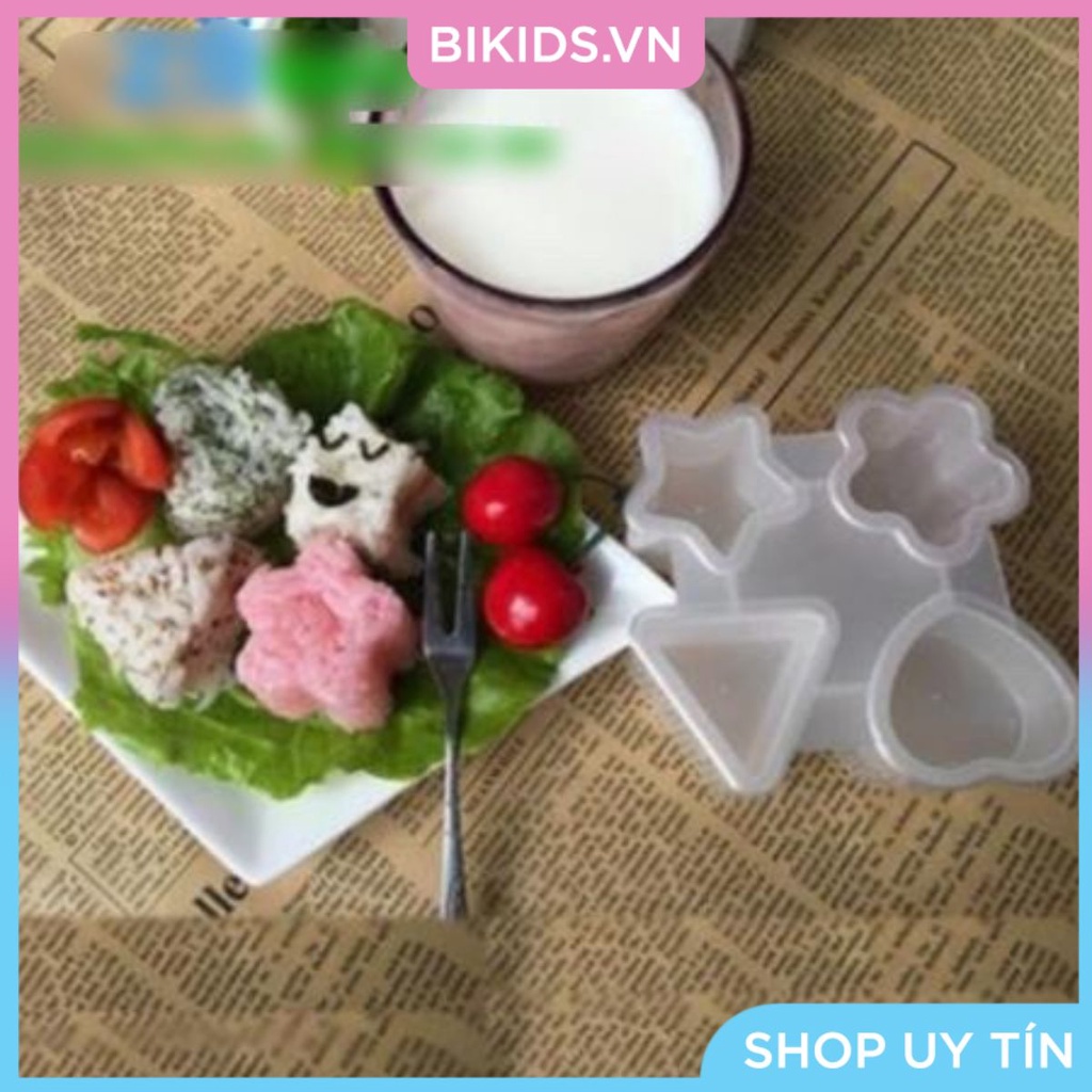 KHUÔN ÉP CƠM 4IN1 TAM GIÁC, HOA, SAO, TIM - Cao cấp