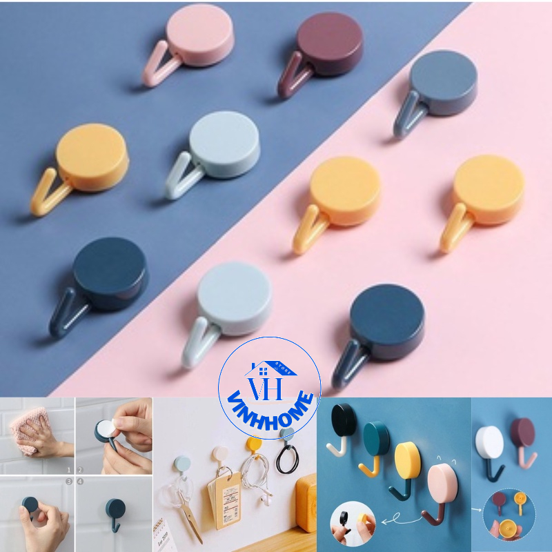 Móc Tròn Treo Đồ Dán Tường Đa Năng Trang Trí Nhà Nhiều Màu, móc dán tường mini chắc chắn chịu lực, màu sắc tươi tắn