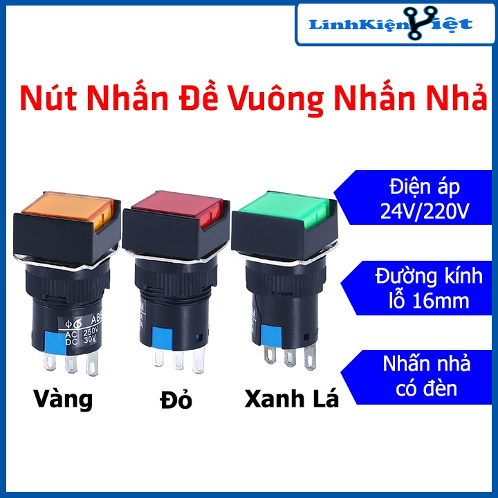 Nút Nhấn Đề Vuông 24VDC Al6- M Nhấn Nhả Có Đèn Nhiều Màu
