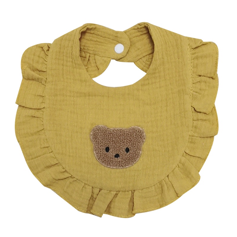 Yếm Ăn Bằng Cotton Thêu Hình Gấu Hoạt Hình Dành Cho Trẻ Em