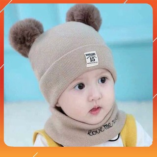 [SALE63] FMN Bộ khăn + mũ len 2 quả bông cho bé MS02 15 5