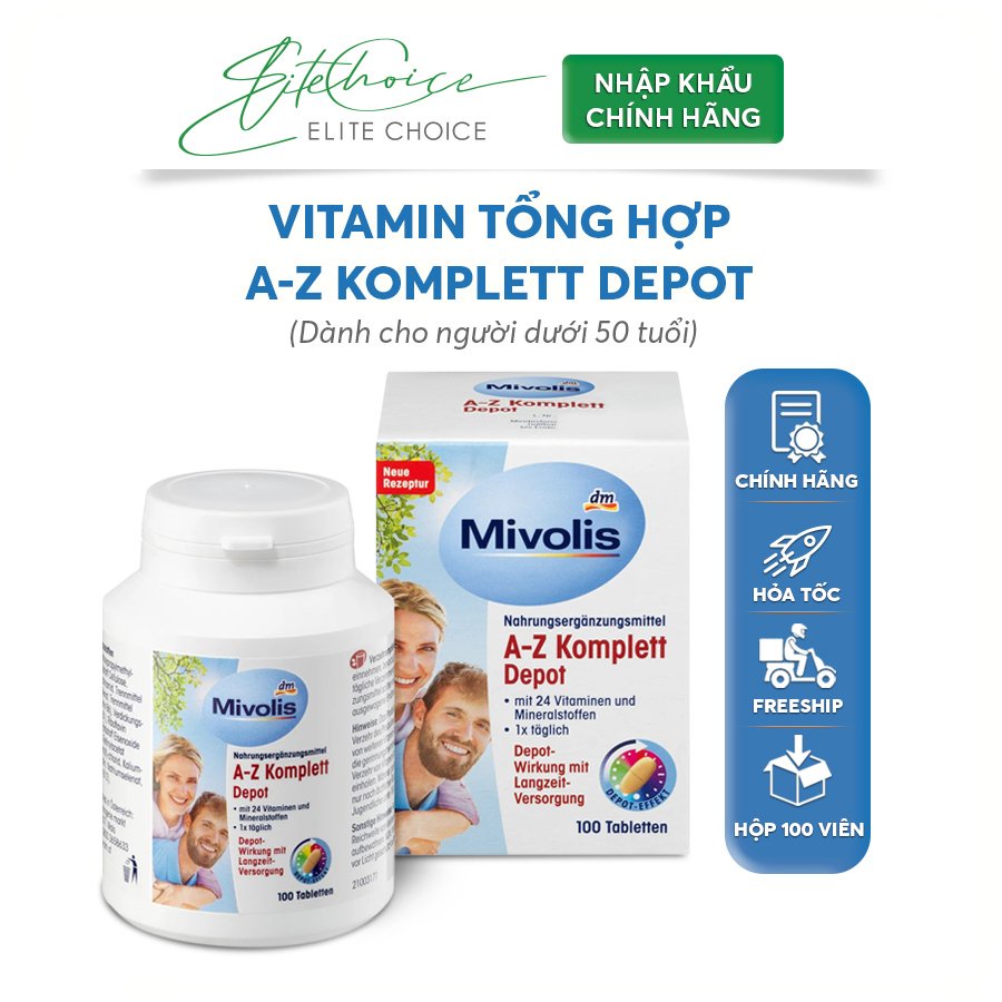 Vitamin tổng hợp Mivolis A-Z Komplett Depot, cho người 18-50 tuổi, 100 viên