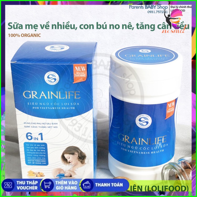 ngũ cốc lợi sữa long liên ngũ cốc siêu lợi sữa 6in1 grainlife 500 Sữa về ướt áo, bé bú no lâu và tăng cân đều 💯💯💯