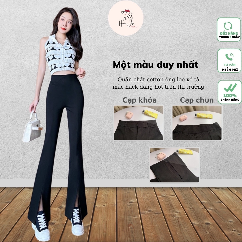 Quần Loe Xẻ Tà Trước Cạp Chun Cực Sang Chảnh,Quần loe Xẻ Ống Legging Dáng Dài Cân Nặng Từ 40kg-60kg