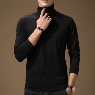 Áo thun cổ lọ tay dài nam màu đen - D01