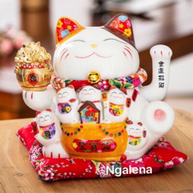 Mèo thần tài, mèo may mắn neko maneki vẫy tay 16-18cm 6-7inches