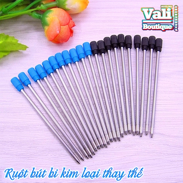 Combo 10 Ruột bút ký Bi kim loại 70mm 62mm 55mm ngòi 1.0mm thay thế - Ruột bút bi kim loại thay thế - Mực xanh, Mực đen.