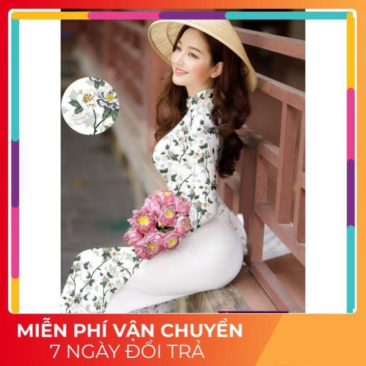 Áo dài mới chất co giãn _áo dài may sẵn lụa nhật in hoa giá tại xưởng