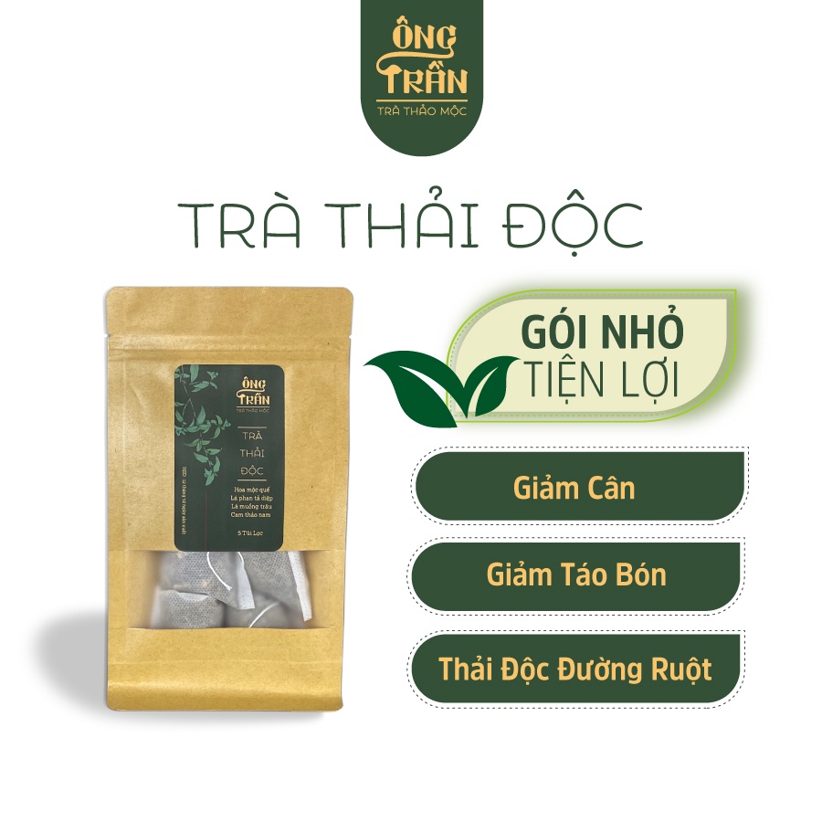 Trà thảo mộc, thải độc, giảm cân, nhuận tràng, giảm táo bón, gói nhỏ tiện lợi (5 túi lọc x 10 gram), Thảo Mộc Ông Trần