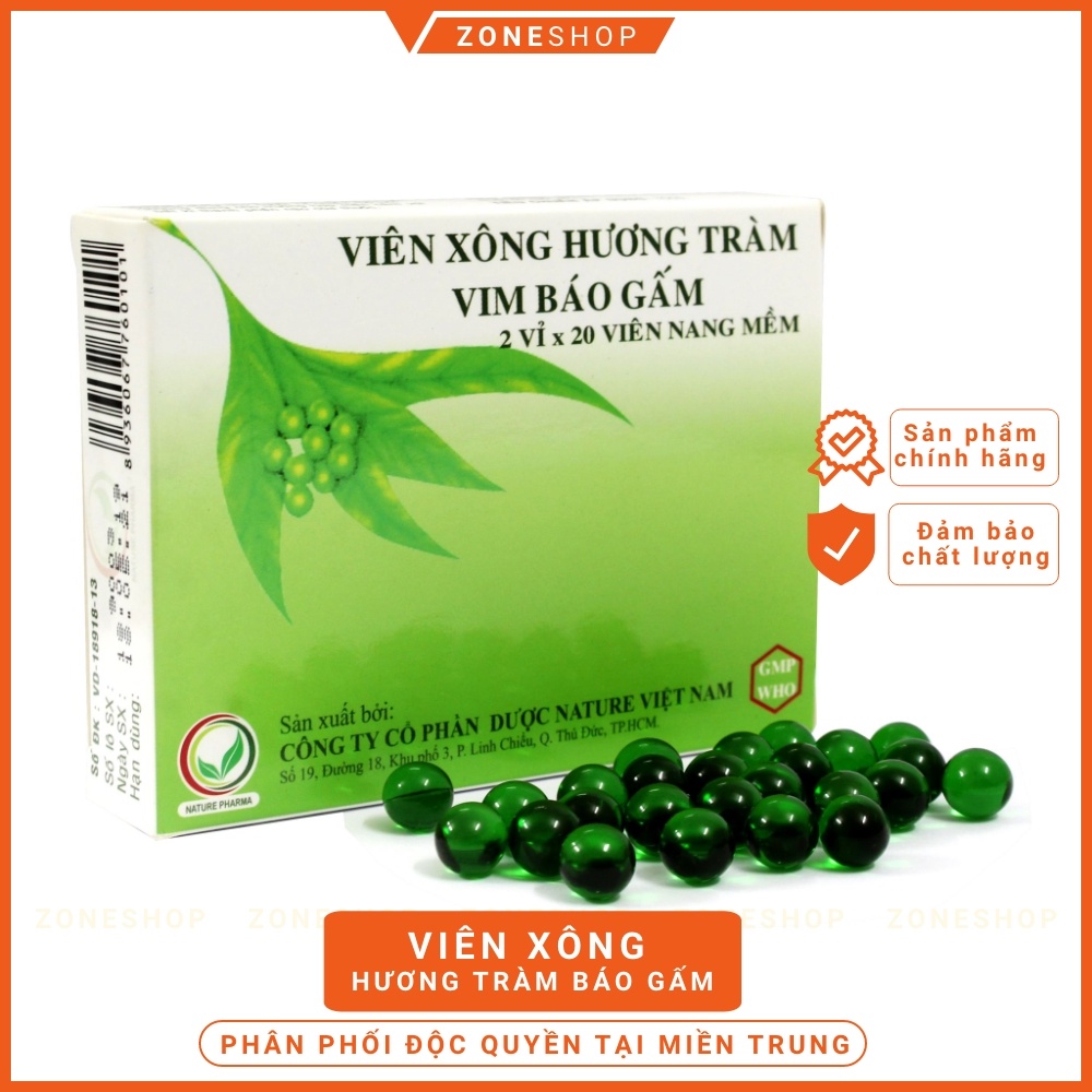 Viên Xông Hương Tràm Vim Báo Gấm, Xông mũi họng cảm cúm (Hàng chính hãng) Hộp 2 vỉ x 20 viên [ZONESHOP]