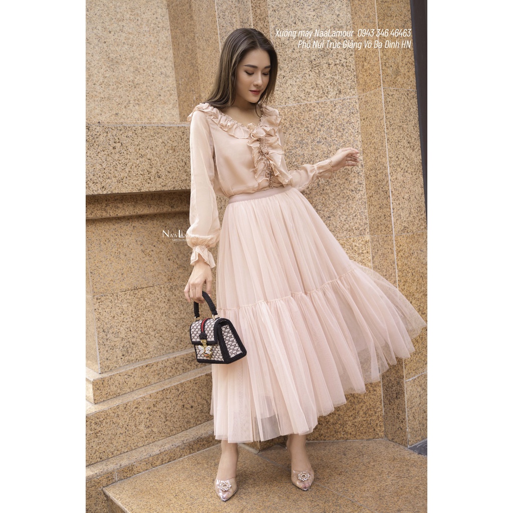 GRAMA TOP - Set áo kiểu tay bồng và chân váy xòe xinh xắn tiểu thư