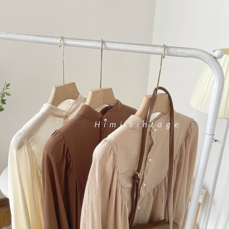 Áo babydoll tay bồng cúc ngọc oversize ulzzang Hàn Quốc vintage