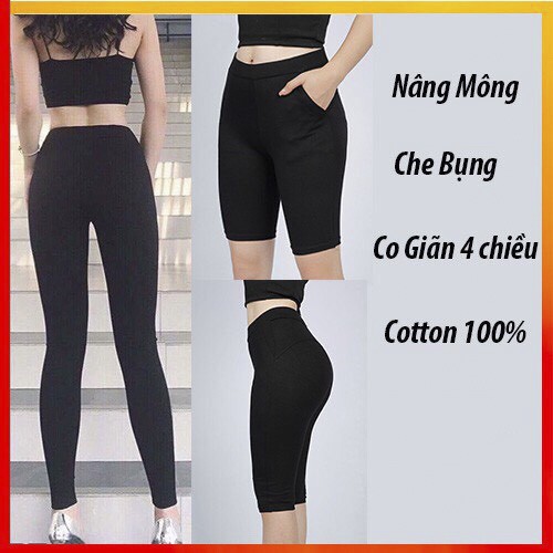 Quần Legging Lửng Ngố, Dài, Nâng Mông Cạp Cao Siêu Hot Siêu Co Giãn Loại 1